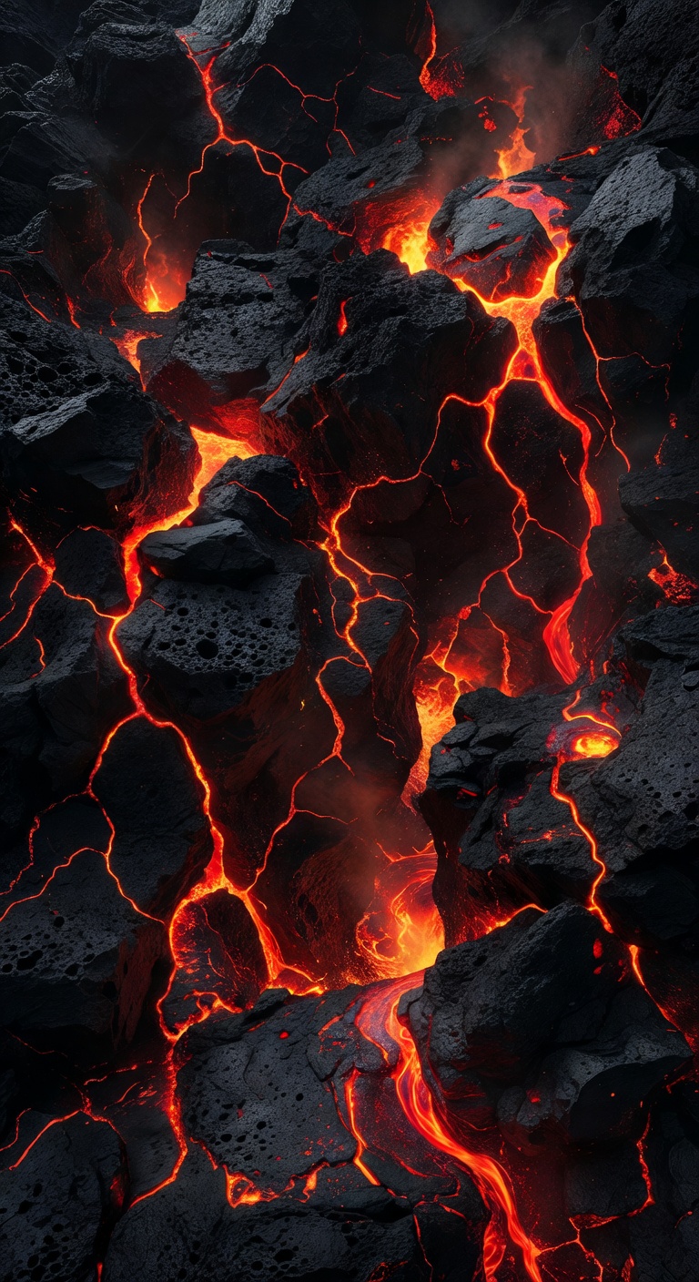 Dark volcanic rock texture with glowing lava representing the depth of the game world